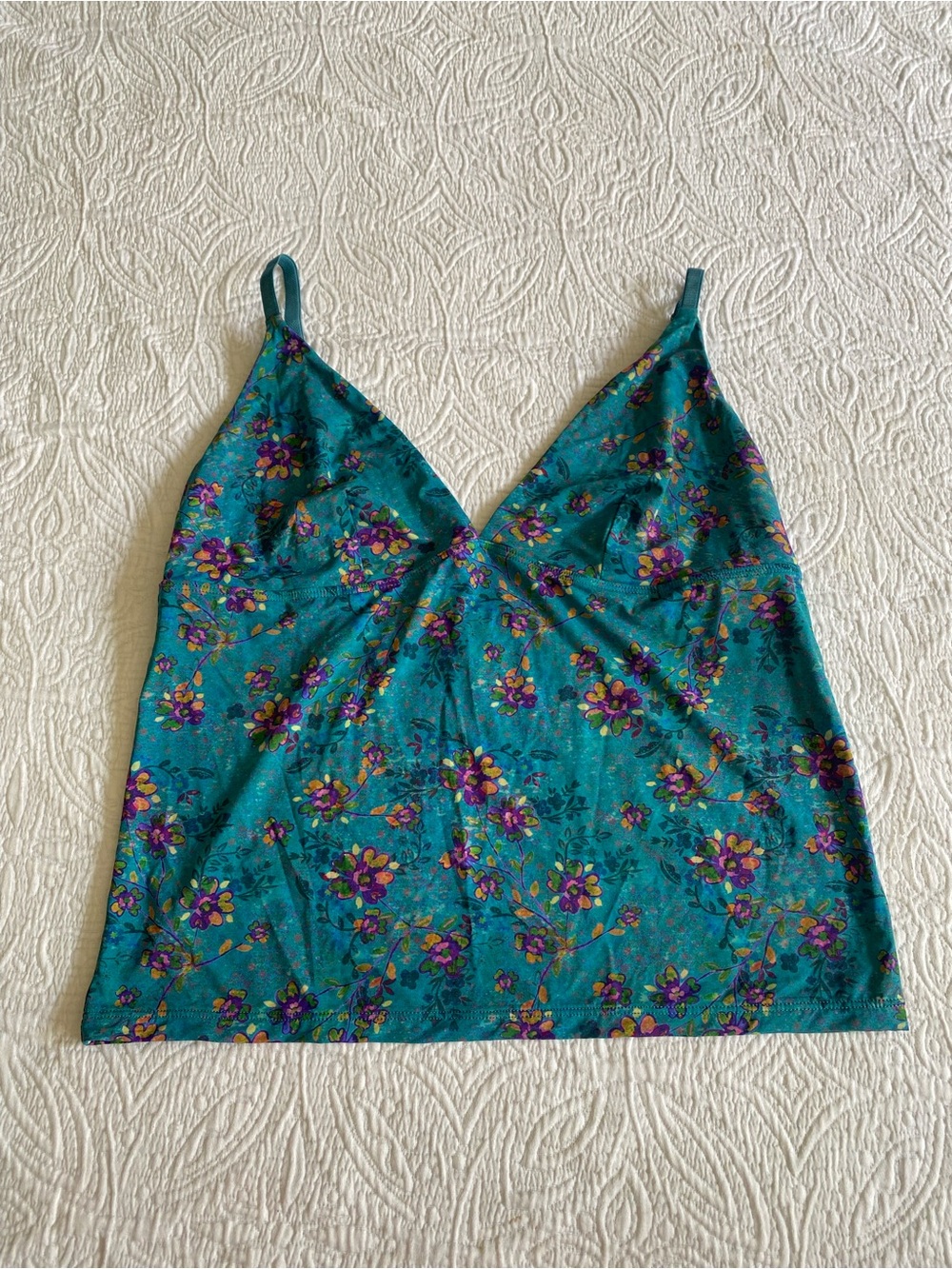 Women's Teal Floral V-Neck Cami Top